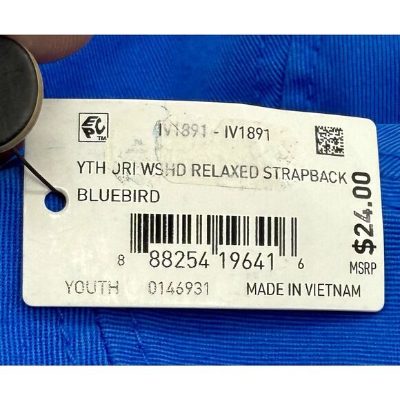 Adidas Youth Washed Relaxed Strapback Cap Hat Blue White New With Tags - Picture 7 of 7